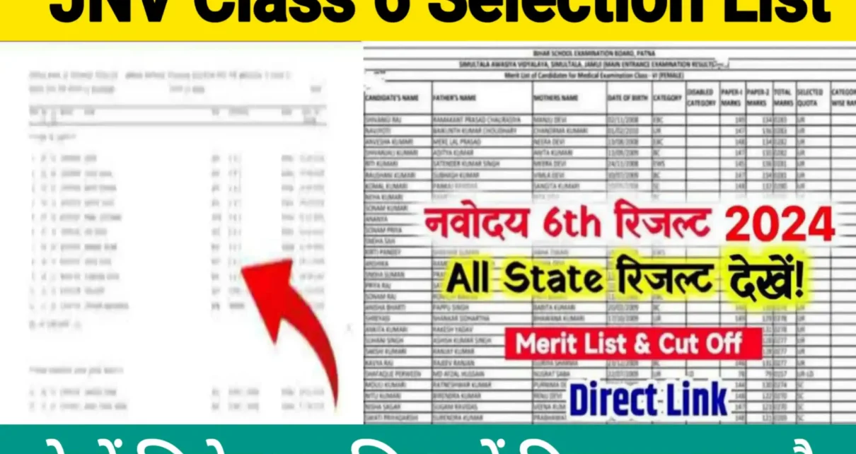 JNV Class 6 selection list 2024 download